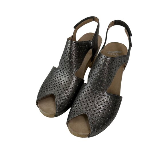 Dansko Womens Perforated Leather Slingback Heeled Sandals Metallic Gray SZ 37 EU - Picture 16 of 16